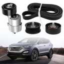 Belt Tensioner & Idler Pulley V-Ribbed Belt Kit Compatible with Hyundai Santa Fe Sonata Kia Forte Magentis Optima Sorento Replaces Part Numbers 6PK2125 2528125000 2528825001 2528725110