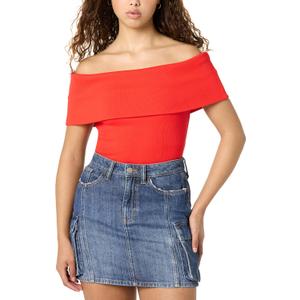 The Drop Women's Jan Off The Shoulder Knit Top (Red, XL)
