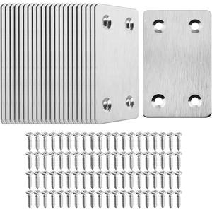 Pack of 20 Flat Metal Straight Brace Bracket 0.06inch Thickness Metal Flat Straight Mending Plates Fixing Corner Brace ,2.4inch x 1.5 inch