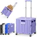 Folding Utility Cart, Portable Rolling Crate Handcart Collapsible Shopping Trolley with Lid, Foldable Tool Box Basket with 4 Rotate Wheels for Grocery, Office, Luggage, School - Purple, 4.33"D x 17.91"W x 17.72"H