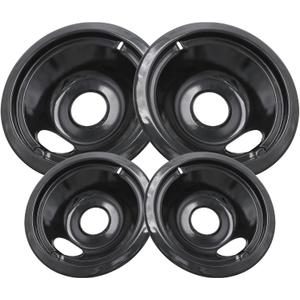 GE Black Stove Drip Pans, 10% Energy Save by Enamel Spraying Prevent Bending and Rust - Include 2 6'' Burner Drip Pans and 2 8'' Drip Bowl