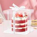 6 Pcs Clear Cake Box with Ribbon, 10x10x9 Inch Clear Cake Boxes for 8 Inch 2 Tier Cakes Carrier Tall Transparent Cakes Packaging Box Transparent Gift Boxes for Valentine's Day, Wedding Birthday Party