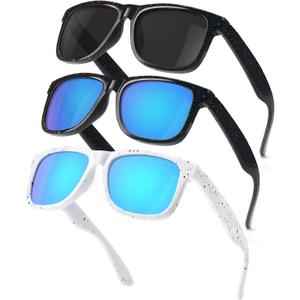 Kids Polarized Sunglasses Age 3-12 Toddler Shades for Boys Girls,Durable Sun Glasses with UV Protection (3pack-black+black/Blue+white/Blue)