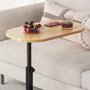 DAVIDOK C-Shaped Sofa End Table, Adjustable Height Couch Side Table with Device Slot, Wood Color with Black Metal Stand, Couch Table for Living Room, Bedroom