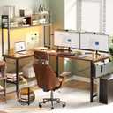 Aheaplus L Shaped Desk Gaming Desk, 59" L Shaped Computer Desk with LED Light & Power Outlet, Reversible Home Office Desk Gamer Desk with Shelves & Storage Bag & Hooks, Corner PC Desk, Rustic Brown