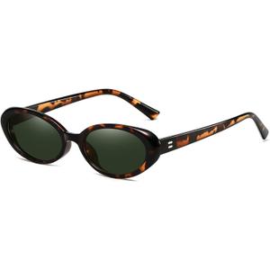 Retro Oval Sunglasses for Women Men Fashion Small Oval Sunglasses 90s Vintage Shades (A3 Leopard/G15)