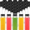Sabary 150 Pcs 8oz Plastic Juice Bottles with Caps Drink Containers and Leak Proof Lids Bulk Empty Reusable Clear Plastic Pet Bottles with Black Tamper Evident Lids for Milk Juice Smoothie Drinking