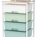 SYKIARIOL Utility Cart with 4 Drawers, Rolling Storage Cart with Drawers, Storage Rolling Drawer Cart with Wooden Tabletop for Bedroom, Kid's Room, Dorm, Classroom, Office, Green