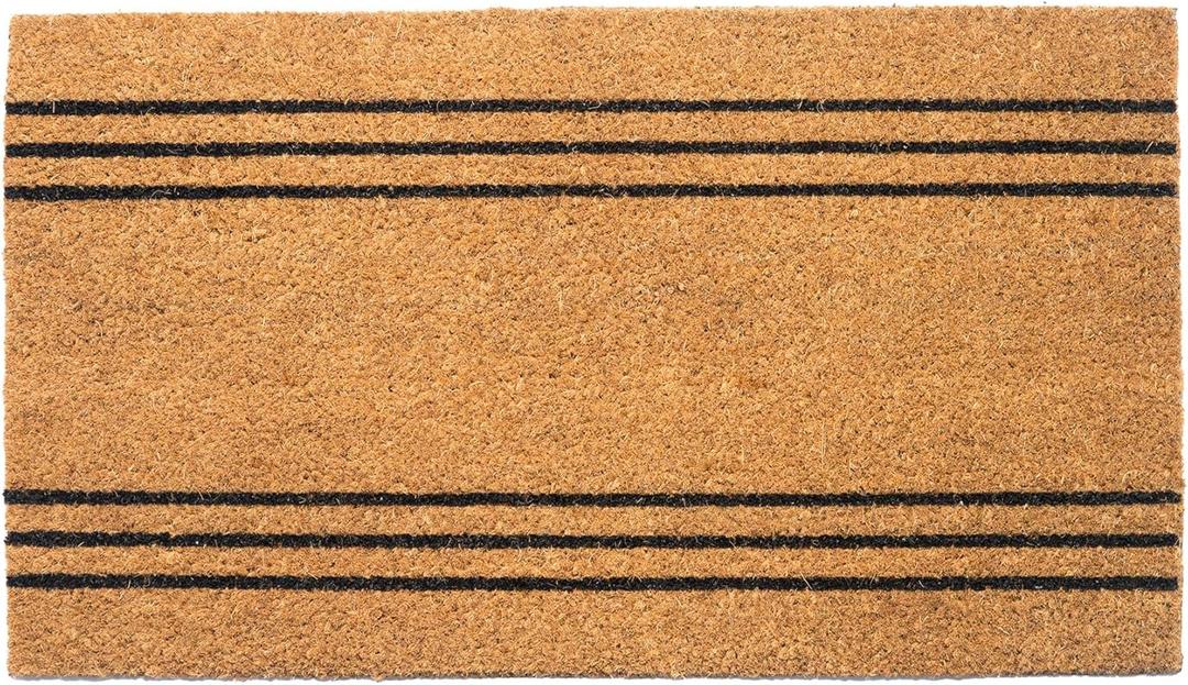 Welcome Doormats, Natural Coco Coir Mats with Non-Slip PVC Backing, Indoor Outdoor Mats for Home & Office, Floor Mats for Door Decor, Plain Entry Mat with Stripes, Beige & Black, 30"x17" (Lines Print)