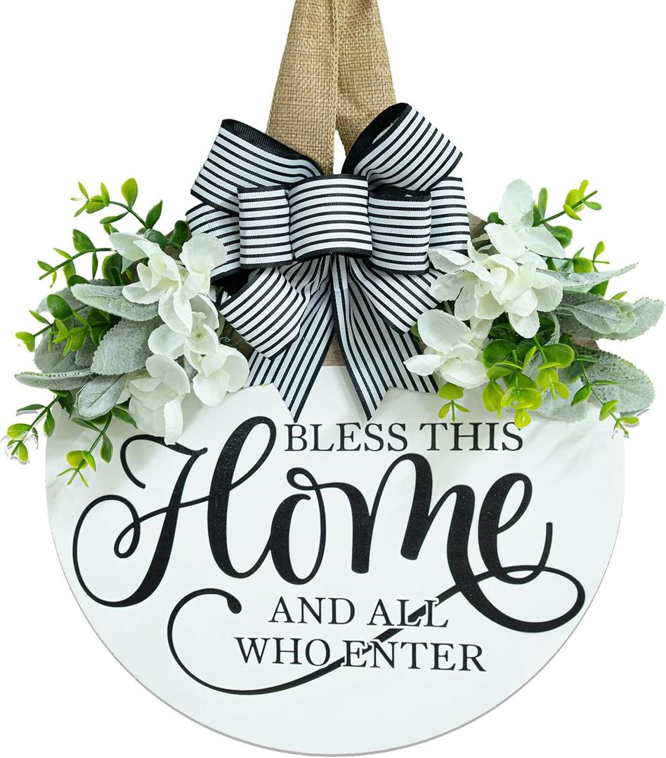 Welcome Sign for Front Door Wreath, Welcome Home Decorations, Wreaths for Front Door, Floral Round Wood Wall Decor, Front Porch Decor Gifts, for Spring Summer Fall All Seasons Holiday Outdoor Decor