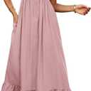 BTFBM Womens Spring Dresses 2026 Casual Short Sleeve V Neck Drawstring Wedding Guest Maxi Dresses Boho Beach Long Dress (S)
