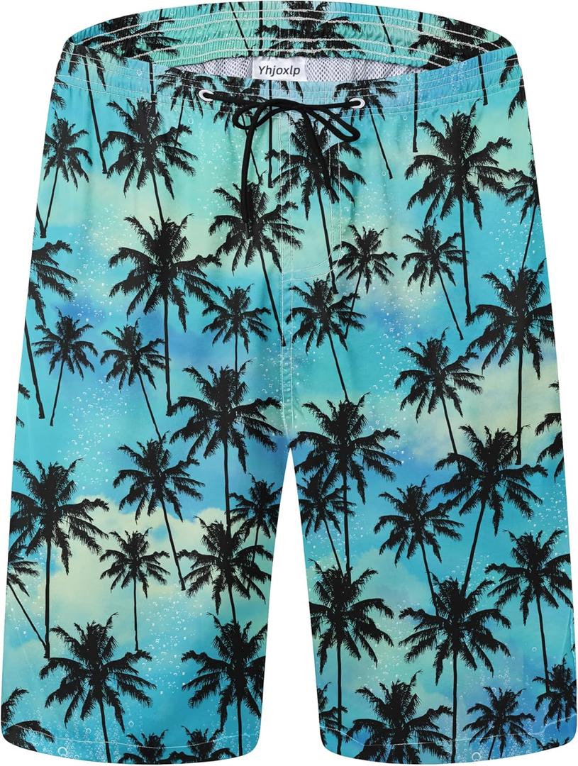 Mens Swim Trunks Quick Dry Board Shorts with Mesh Lining, Breathable Fit Print Beach Shorts Swimwear Bathing Suits (Blue)