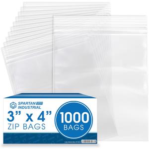 Spartan Industrial - 3 X 4 (1000 Count) 2 Mil Clear Reclosable Zip Plastic Poly Bags with Resealable Lock Seal Zipper