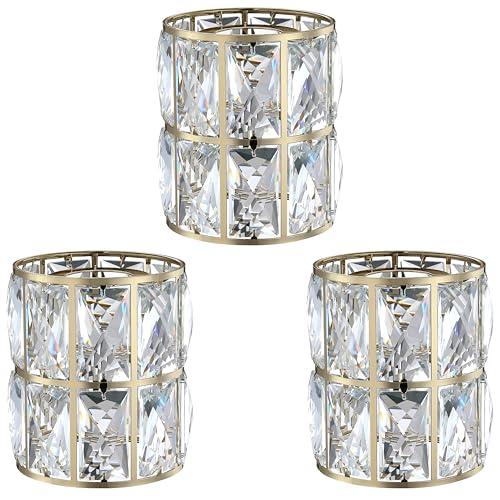 3 Pack Crystal Shade Replacement, Ceiling Fan Light Drum Lampshades Champagne Finish for Chandelier Vanity Lights Wall Sconces Pendant Light, 1.66" Fitter Size 5" high*4.6" Diameter