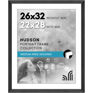Americanflat 26x32 Picture Frame with Polished Plexiglass - Use as 22x28 Frame with Mat or Display 26x32 Photo Without Mat - Hudson Collection - Wide Picture Frames for Wall Display - Black