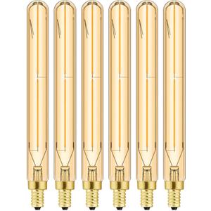 E12 Long Led Bulbs 4W Dimmable E12 Candelabra Bulb Warm White 2500K Amber Tubular Light Bulb 40 Watt T6 Edison Bulb 400lm 7.3Inch Vintage LED Filament, 6Pack