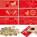 Gueevin 100 Pcs Year of The Horse 2026 Scratch Off Cards Chinese New Year Fortune Cards and 25 Pcs Chinese Coins Set Luck Gifts for Families Reunion Game Spring Festival Party Decorations(Novelty)