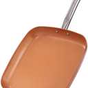 Non-Stick Copper Square Frying Pan, 12" Chef Skillet with Ceramic Coating, Oven Dishwasher Safe, PFOA-Free, Home Use for All Stoves