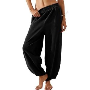 Majdan Women's Baggy Pants Wide Leg Cotton Elastic Waist Lounge Pants with Pockets size L