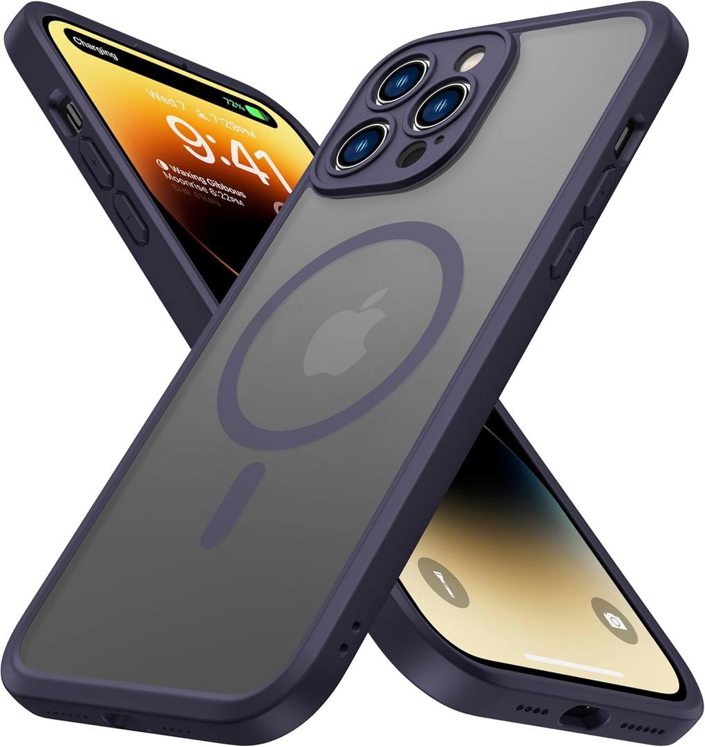 ImpactStrong Magnetic Guard for iPhone 14 Pro Max Case [Camera Protection] [Compatible with MagSafe] Military Grade Protection, Slim Translucent Matte Phone Case, Purple