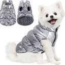 AOFITEE Dog Winter Coat, Waterproof Dog Jacket, Warm Small Dogs Coat, Fleece Dogs Puffer Jacket, Windproof Pet Snowsuit, Cozy Female Male Pet Snow Jackets Fleece Vest with Snap Closure, Silver, M