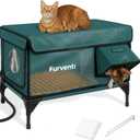 Heated Cat House for Outside, Dual Camera Mounts, 100% Weatherproof & Extremely Insulated, Elevated Feral Cat Shelter with Escape Door, Waterproof Eaves for Outdoor Stray Barn Cat (Dark Green, XL)