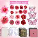 55 Pcs Rose Red DIY Graduation Cap Decorations Faux Assorted Flowers White Bows 3D Butterfly Stickers Glitter Alphabet Letter Number Decals for DIY Hat Grad Cap Topper Graduation Party Supplies