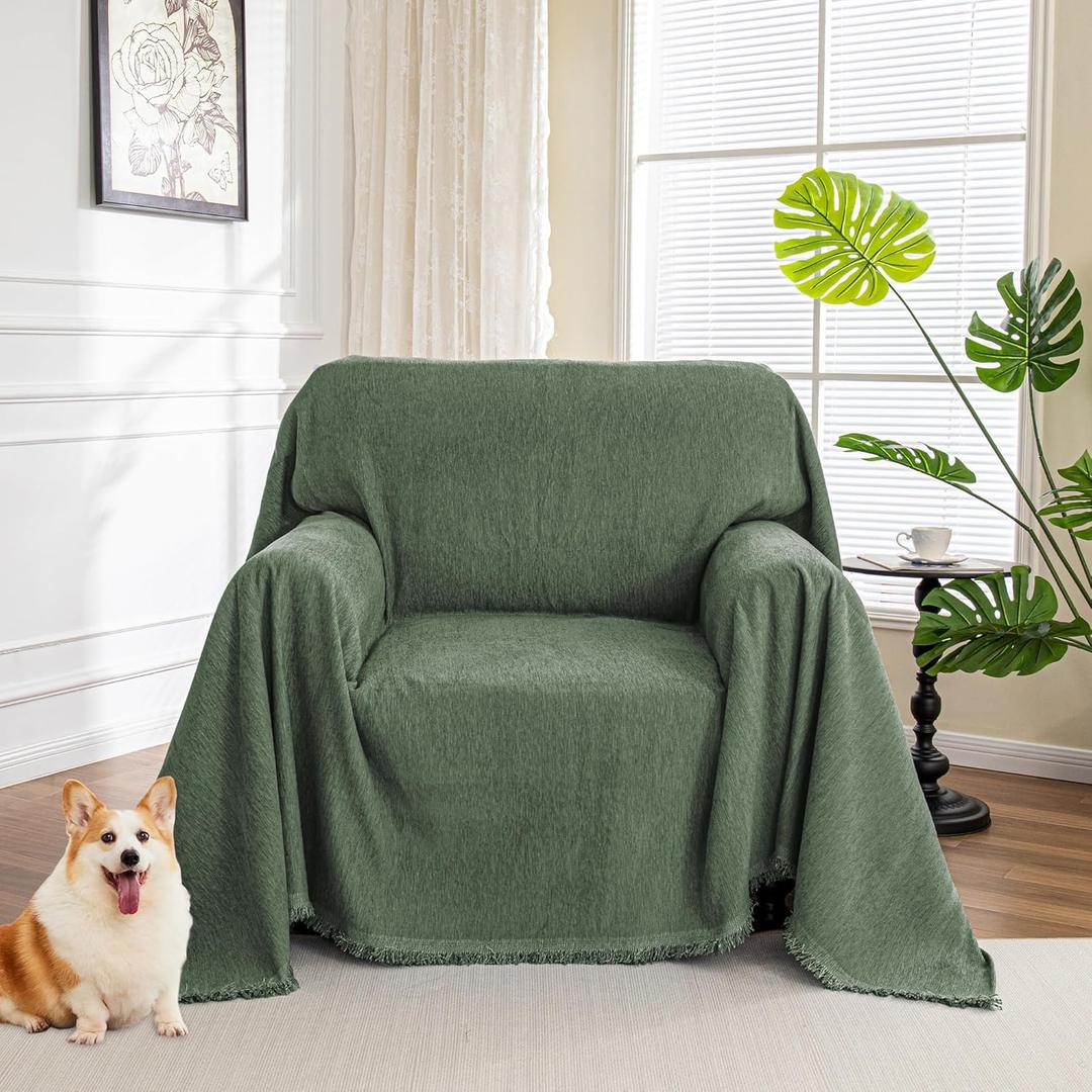 MYSKY HOME Chair Couch Cover Sectional Couch Covers for Pet Sofa Covers Non Slip Soft Couch Sofa Cover, Washable Furniture Protector Sofa Slipcover Sofa Throw Living Room, 71"x91", Moss Green