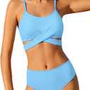 Girls Swimsuit Bathing Suits Criss Cross Bikini Set Two Piece Girls' Swimwear Solid Color Bathing Suit (11-12 Years, Sky Blue)