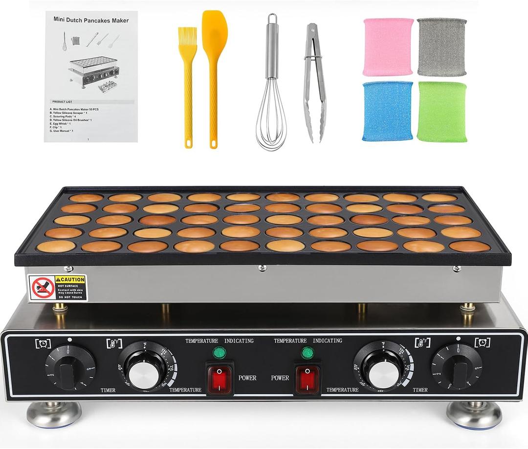 Commercial Mini Pancake Maker 50PCS Dutch Pancake Maker 1600W Mini Pancakes Maker Machine, Restaurant Dorayaki Maker Stainless Steel Poffertjes Maker, Non-stick Coating