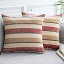2 Pieces Decorative Classic Retro Stripe Throw Pillow Cover Wite Hidden Zipper Soft Linen Modern Farmhouse Cushion Case for Sofa Bedroom Car 18 x 18 Inch Red Brown Mixed