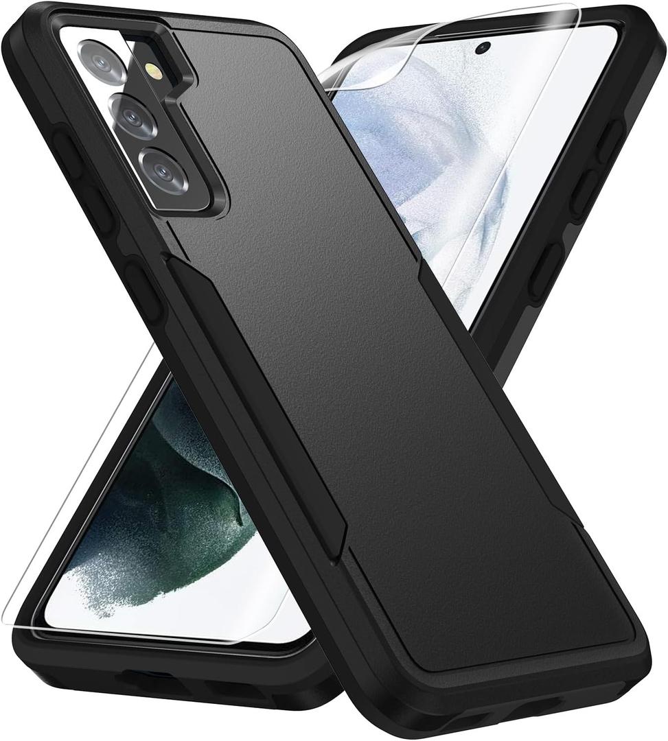for Samsung Galaxy S21 Case, with HD Screen Protector [Military Grade Drop Tested] Heavy-Duty Tough Rugged Shockproof Protective Case for S21, Black