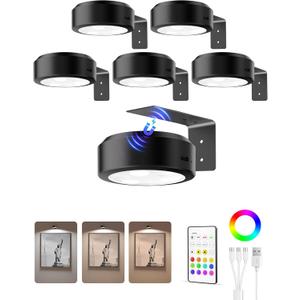 EZVALO Picture Lights for Wall, 2000mAh Rechargeable Battery Magnetic Poster Lights with 3 Color Temps & 12 RGB, Remote Dimmable Timer Painting Light, Wall Decor Light for Art Display, Frame (6 Pack) (Black)