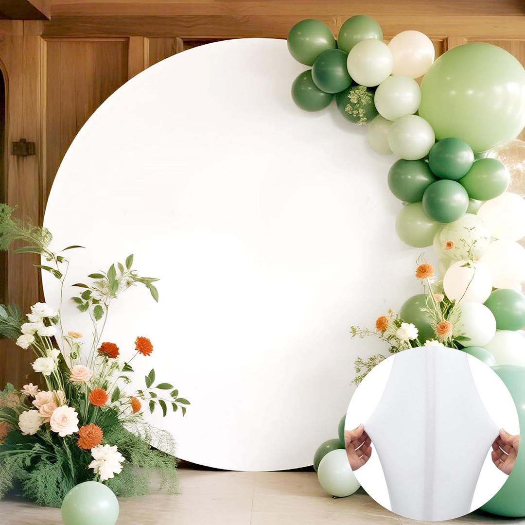 7.2FT Double-Sided Round Backdrop Cover,White Wedding Round Arch Cover,Circle Balloon Backdrop Stand Covers for Wedding Birthday Festival Party Baby Shower Decoration