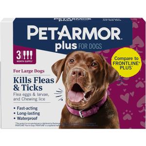 PetArmor Plus Flea and Tick Prevention for Dogs, Large Dog Flea and Tick Treatment, 3 Doses, Waterproof Topical, Fast Acting (45-88 lbs)