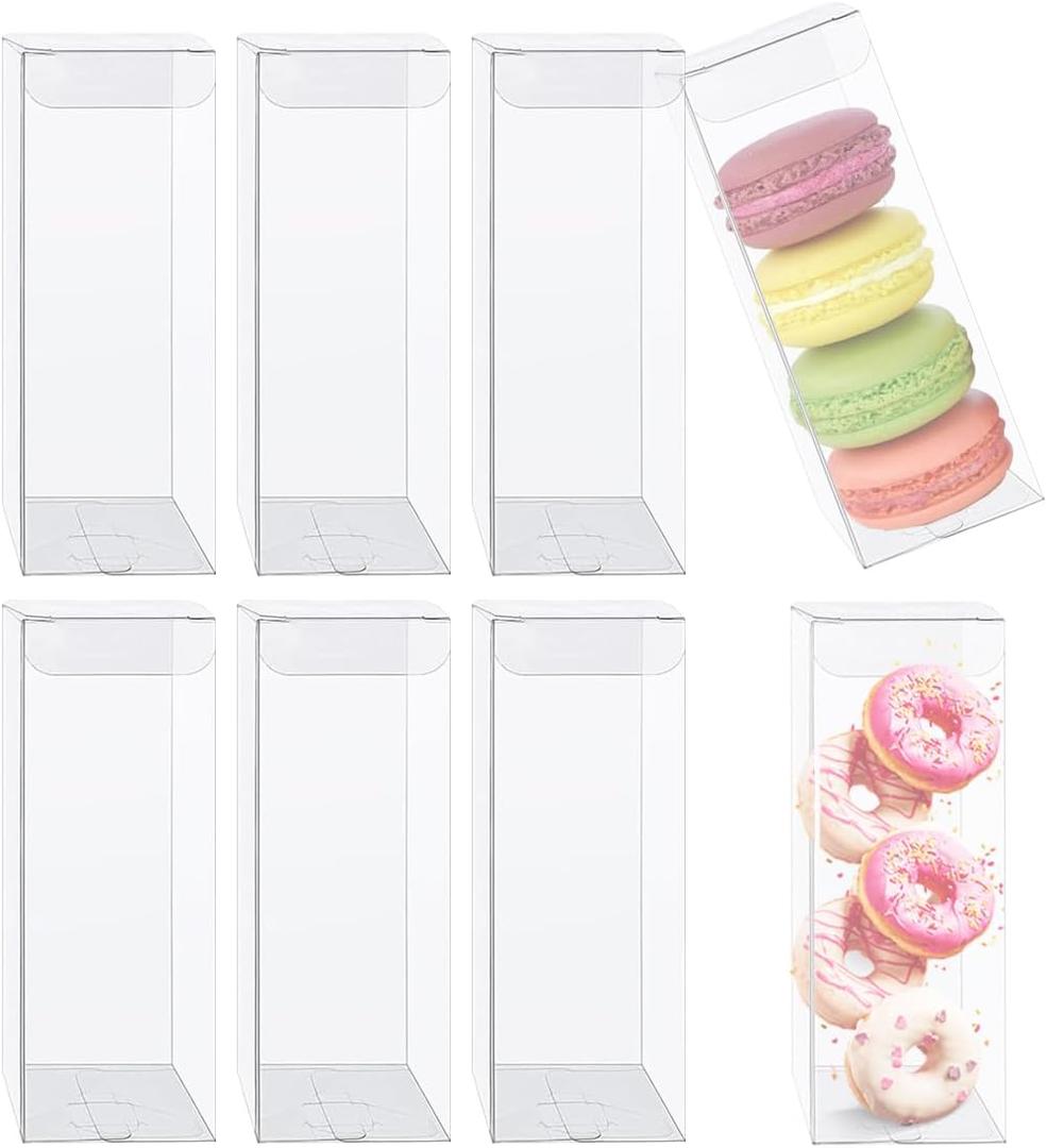 Haploon 100 PCS Clear Favor Boxes for Treats, 2 x 2 x 6 inch Plastic Rectangle Gift Boxes, Transparent Macaron Box for Wedding Christmas Party Birthday