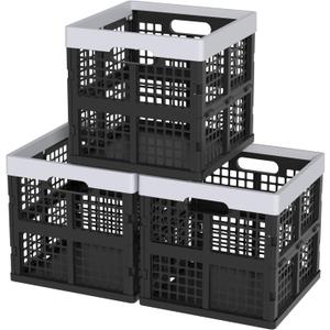 18 L Collapsible Milk Crates, Plastic Stackable Storage Crate, 3-Pack