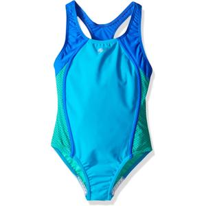 Speedo Girl's Swimsuit One Piece Mesh Splice Thick Strap (8, Mesh Cyan)