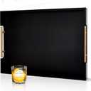 22 Inch Rectangle Black Ottoman Tray with Gold Metal Handles, Extra Large Wooden Serving Tray for Living Room, Coffee Table, Kitchen & Hosting