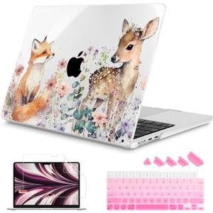 Mektron Designed for 2025/2024/2023 MacBook Air 15 INCH M4 A3241 /M3 A3114 /M2 A2941 Case, Printed Plastic Hard Shell Cover with 15.3" Liquid Retina Display Touch ID, Fox and Deer