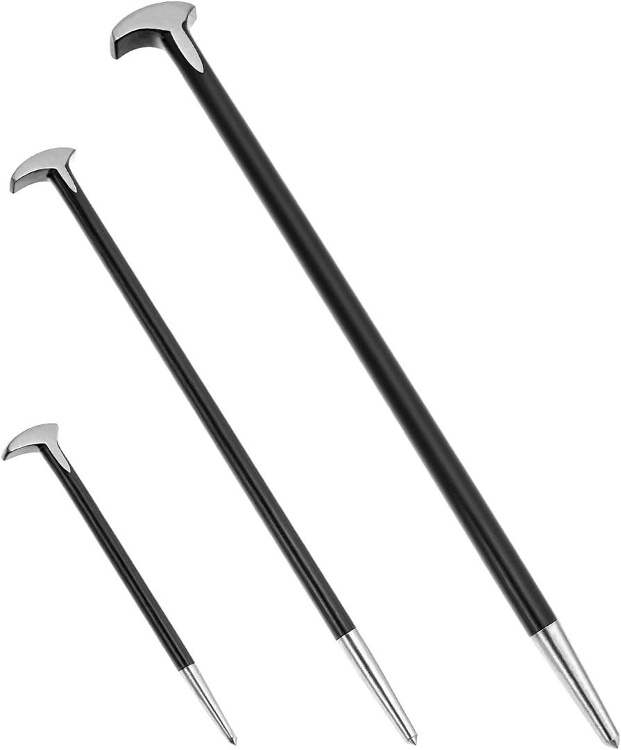 QWORK 3PCS Heavy Duty Rolling Head Pry Bar Set Indexing Pry Bars for Automotive Machinery Alignment & Prying, 6", 12", & 16" Carbon Steel Pry Tools