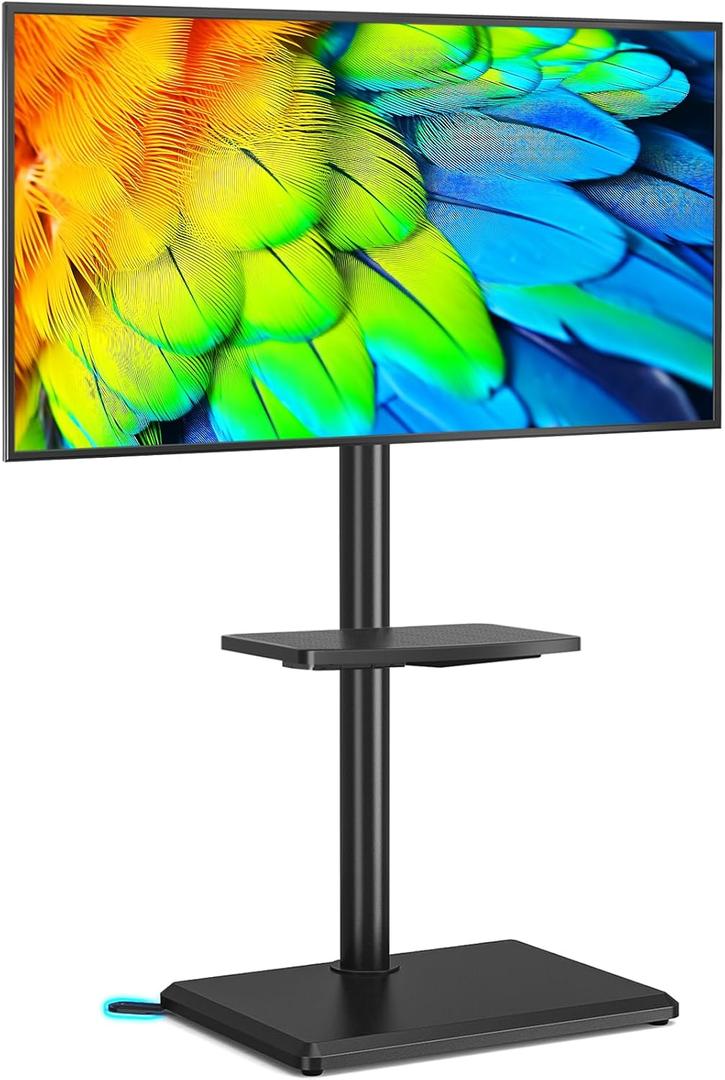 Rfiver Swivel Floor TV Stand with Mount for 32-60 Inch TVs up to 88lbs, Height Adjustable TV Mount with Wood Base & Shelf, Space-Saving Design Tall TV Stands for Living Room, Bedroom, Corner
