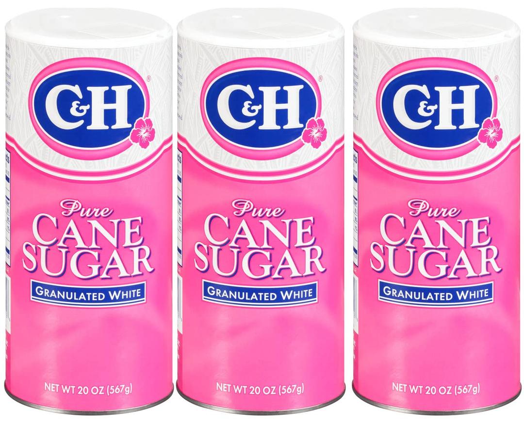 C&H Granulated Sugar, 20 oz Canister Premium Pure Cane Sugar, BB Date 07/19/2027 And 05/24/2028 (Pack of 3)
