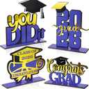 4 Pcs Blue and Gold Graduation Decorations Class of 2026 Congrats Grad Centerpieces Mirrored Wooden Table Sign for High School College Photo Booth Props Graduations Party Favors