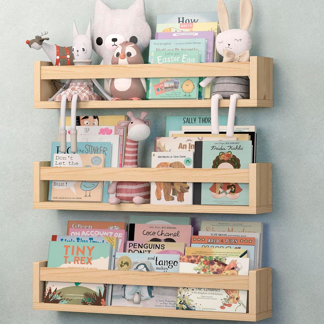 NATURE SUPPLIES Natural Wood Floating Shelves for Nursery, 3 Pack, 23.1"