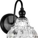 Modern Black Wall Sconce Mini Wall Light Made of Metal Body and Pressed Patterned Glass Retro Vanity Light for Bedroom, Bathroom, Doorway, Farmhouse