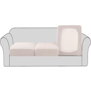 H.VERSAILTEX Super Stretch Couch Cushion Covers Sofa Cushion Slipcovers Jacquard Fabric Individual Seat Couch Slipcover Sets for Pets with Elastic Bottom(3 Packs Cushion Sofa Covers, Ivory)