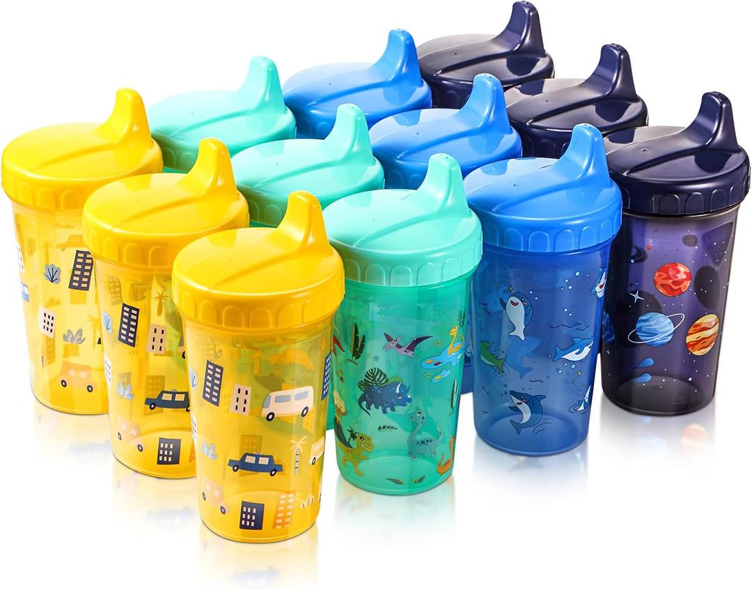 Mifoci 12 Pcs 10 oz Sippy Cups for Toddlers 1-3 No Spill Spout Cups with Lids Toddler Reusable Baby Feeding Supplies, Dishwasher, Microwave Safe