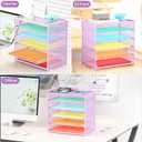 2 Pack 6 Tier Paper Organizer, Metal Mesh Desk File Folder, Letter Tray Organizer, Paper Sorter Desk Organizers for Office, Home or School File Folder Holder - Purple