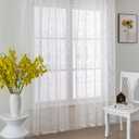 White Sheer Curtains Floral Embroidery Rod Pocket Voile Drapes for Living Room, Bedroom, Window Treatments Semi Flower Pattern Curtain Panels for Kitchen, Yard,54 x 63 Inch, 2 Panels